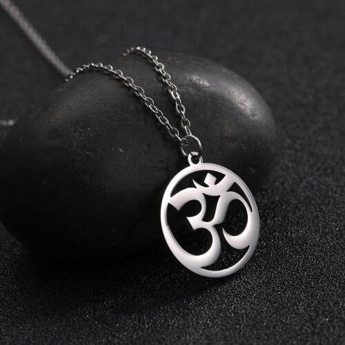 Skyrim Women Fashion Yoga Round Pendant Necklace Stainless Steel Statement Chain necklaces Jewelry Gift 2021
