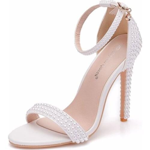 Crystal queen bride wedding dress shoes fashion womens shoes ankle belt dress party shoes high heels