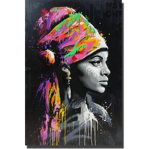 Turban Wrap Black Woman Graffiti Art Canvas Prints Modern Indian Woman Wall Paintings Abstract Posters Pictures Home Decoration