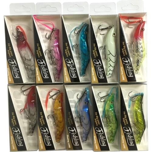 Lots of 10pcs 15g 8cm Shrimp Vibration Sinking Hard Fishing Lures w/ PVC Box