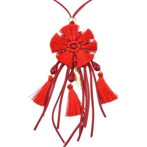 4 Colors Trendy Bohemian Vintage Satement Necklace Long Drop Charms Fringe Tassel Acrylic Flower Pattern Rope Pendant Necklace