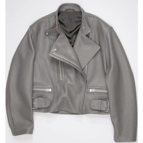 2021 Arrival New Females Jacket Spring Short Length Wide Version Genuine Leather Coat O-Neck Plus Size Outerwear Women