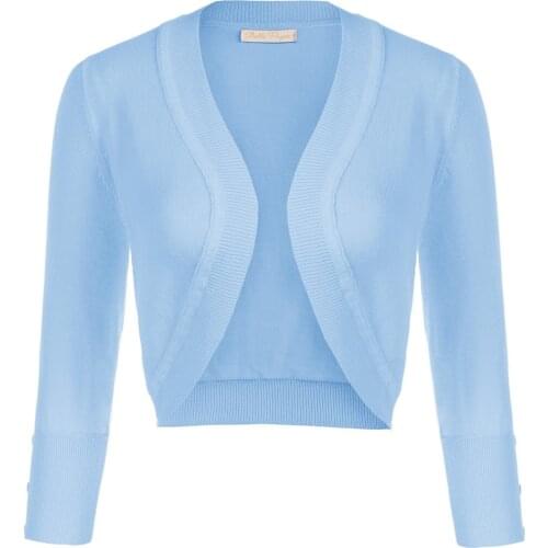 Belle Poque Ladies Knitted Bolero 3/4 Sleeve Open Front Sweaters Cardigan Slim Elegant Pure Color Spring Fall Crop Knitwear Soft