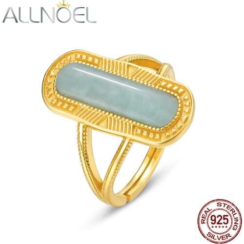 ALLNOEL Solid 925 Sterling Silver Woman Rings Luxury Natural Amazonite Adjustabel Anniversary Gift 2021 New Large Silver Rings
