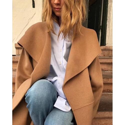 Women Coat Mid-length Wool and Cashmere Coat Lapel Short Coat Five Colors