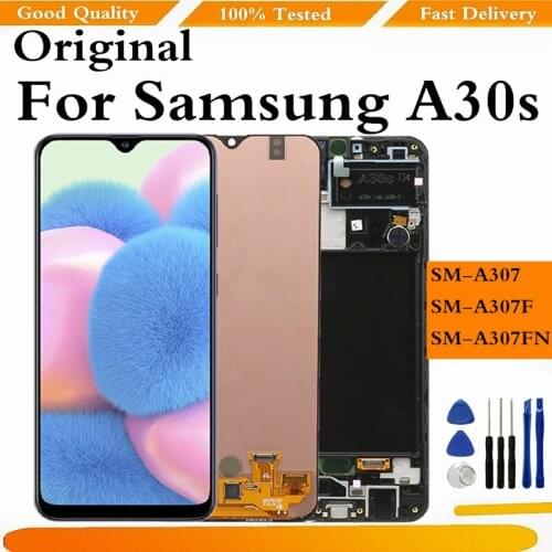 Original 6.4" AMOLED For Samsung Galaxy A30s A307F A307 A307FN LCD Display Screen Replacement Digitizer Assembly With Frame