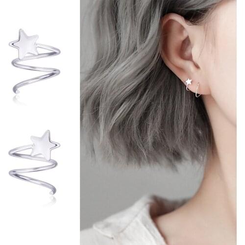 Star Earrings 925 Sterling Silver Star Spiral Earrings Stud Earrings Fine Jewelry Accessories for Women E0166