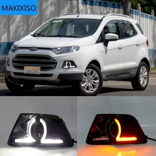 1 set LED DRL Daytime Running Lights Daylight yellow turn Fog Head white Lamp For Ford Ecosport 2013 2014 2015 2016