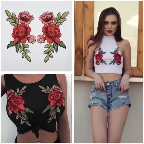 1pair Large size Flower Embroidery Applique Patches Sew on Pacthes Lace Fabric Motif Clothes Decorated DIY Sewing Supplies