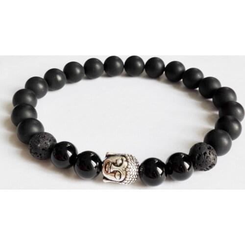 10pcs 2021 New Hot Sale Fashion Men Jewelry Matte Stone Beads Strand Bracelet Black Lava Stone Beads Buddha Unisex Yoga Bracelet