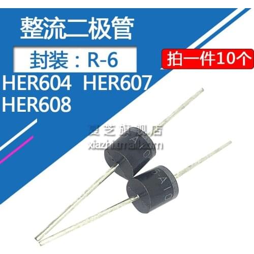 10pcs/lot HER608 rectifier diode HER604 HER607 6A/300V 6A/800V 6A1000V straight plug R-6