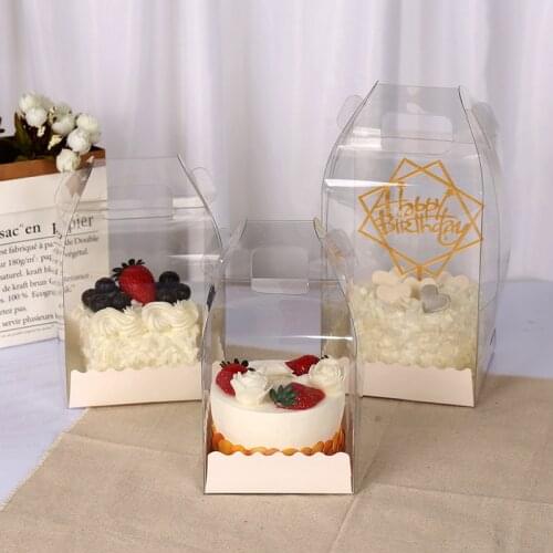 2021 Transparent Cake Boxes PVC Cake Packaging Boxes Organizers Baking Cases With Handles Bracket Plastic Candy Cake Box Contain