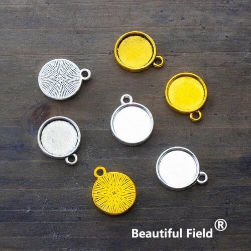 25 Pieces Fit 12mm Cabochon Settings Antique Silver Bronze Rose Gold Black Color Plated Round Cameo Base Blank Tray Zinc Alloy