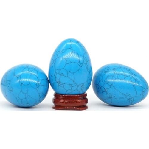 35x49MM Blue Turquoise Crystal Reiki Healing Gemstone Feng Shui Decor Egg (1pcs)