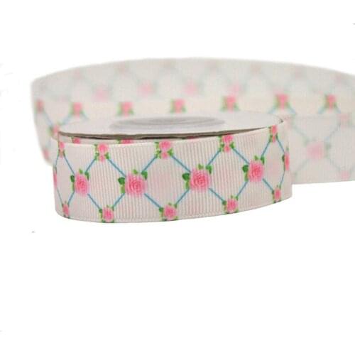 40 yards 7/8" Pink Rose Printed Grosgrain ribbon 22mm Polyester ribbons DIY Handmade