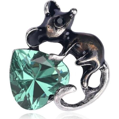 50pcs/lot 2 Colors Choose Rhinestone Heart Rats Brooch Pins For Women Fashion Dress Accessories Jewelry Brooches