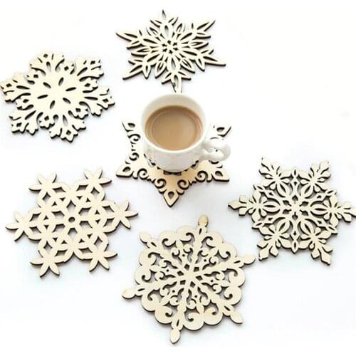 6pcs Wood Cup Coaster Kitchen Christmas Placemat Table Mat Decorations For Home Cup Drink Mug Tea Coffee Snowflake Pad Drink