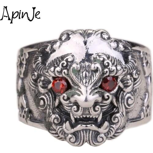 Apinje 925 Sterling Silver Jewelry Pixiu Ring Wealth Lucky Open Adjustable Ring Buddhist Jewelrys for Women Men Gift