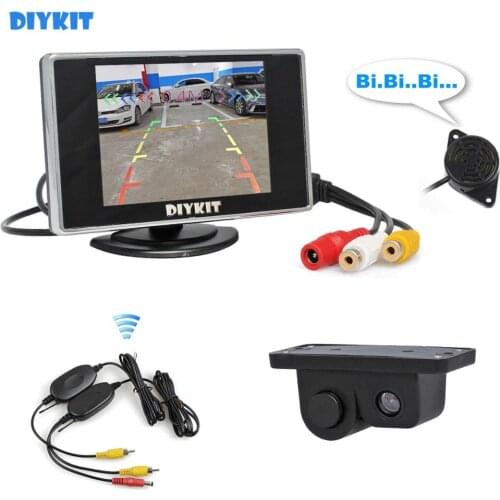 DIYKIT 3 in 1 3.5" Car Rearview Monitor + Rear View Backup Camera with Radar Sensor All-in-one Parking Assistance System