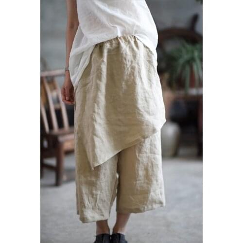 Women Loose Ramie Summer Pants Ladies Retro Solid Color Ramie Calf Length Pants Female 2020 Vintage Harem Trousers