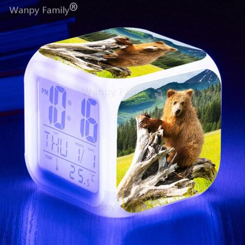 Big Black Bear LED Alarm Clock 7 Color Glowing Digital Alarm Clock Kids Gift Multifunction Flash Electronic Watche Clock