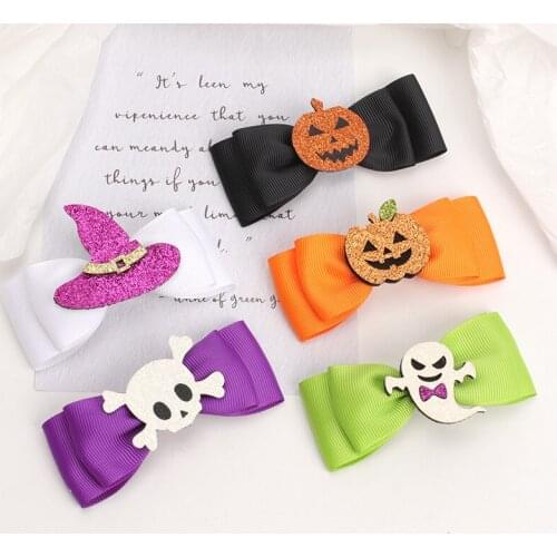 Baby Halloween Sequins Girl Hairpin Bow Pumpkin Skull Hair Clips Colorful Barrettes Bebes Accesorios Kids Headwear