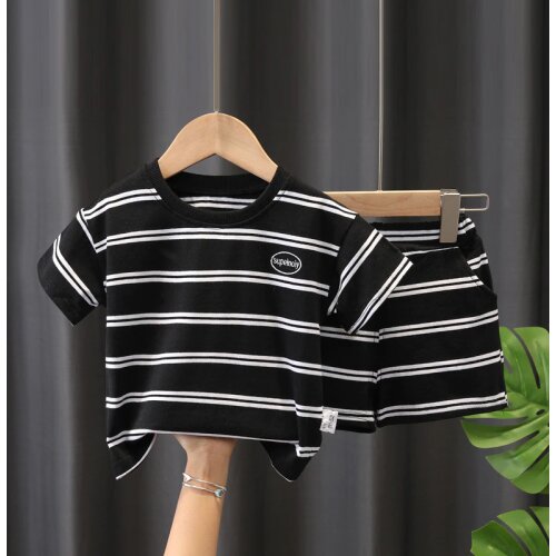 Childrens Boy Suit Short sleeve T-shirt Striped Suit New Summer Clothes Boys and Girls Round Neck Bottoming Shirt