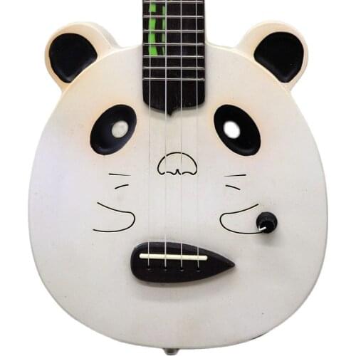 Full mahogany wood body electric ukulele silent guitar mouse pattern guitar white color 21 inch 4 string mini guitar