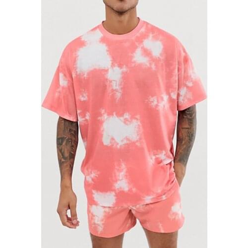 Mens T-shirt Short Sets Short Sleeve Tie-Dye Print Leisure Male Tshirts 2 Piece Outfit Set Summer Casual Tops Tees Clothing