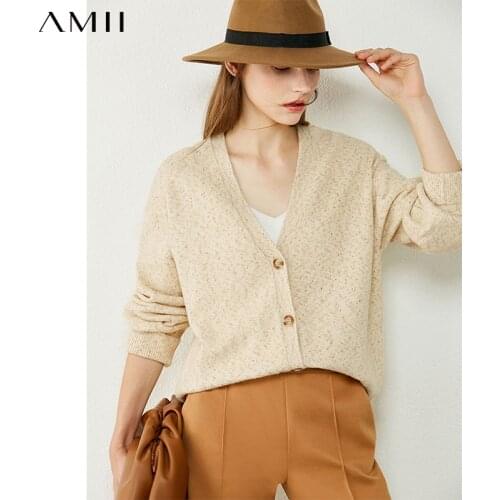 Amii Minimalism Autumn Winter Sweaters For Women Fashion Vneck Full Sleeve Loose Cardigan Female Cardigan Tops 12030481