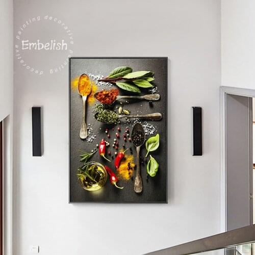 Grains Spices Spoon Peppers Food Canvas Painting Cuadros Posters and Prints Scandinavian Kitchen Wall Art Picture Living Room