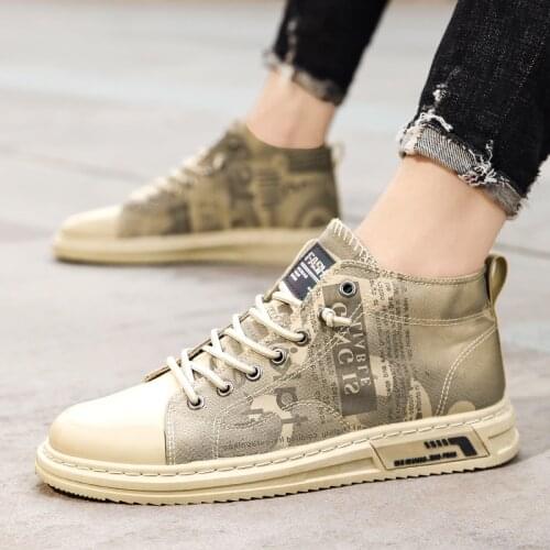 2021 Autumn Trendy Men Canvas Shoes Letter Printed Skateboard Shoes Male Breathable Casual Man High Top Sneakers zapatos hombre