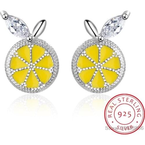 LEKANI Cute Lemon Personalized Fruit Stud Earrings For Women Girls Kids Real 100% 925 Sterling Silver Fine Jewelry Wholesale