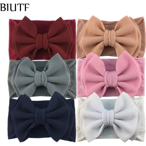 20pcs/lot DIY Hair Accessories Wide Soft Elastic Nylon Headband with 5'' Double Layer Waffel Fabric Bow You Pick Color HB120