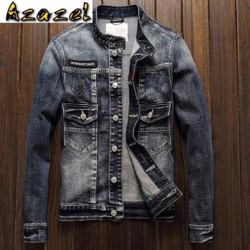 Autumn Winter Locomotive Denim Jacket Coats Male European Style Elastic Designer Brand Biker Mens Jeans Coats Overcoat A198