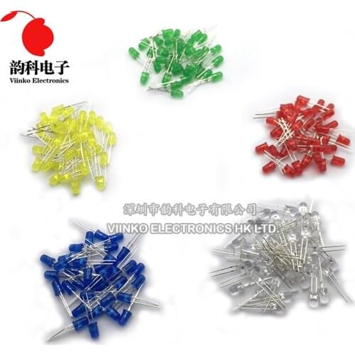 5 x 100pcs/Color=500pcs 5mm LED Diode F5 Assorted Kit White Green Red Blue Yellow DIY Light Emitting Diode