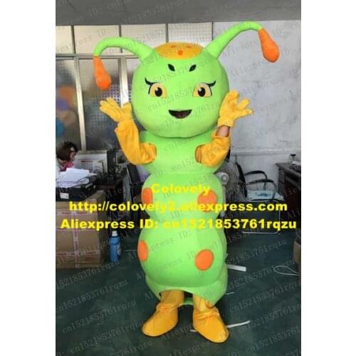 Wretched Green Carpenterworm Caterpillar Bean Worm Bug Mascot Costume Cartoon Character Mascotte Adult Big Eyes No.9897 Free Sh