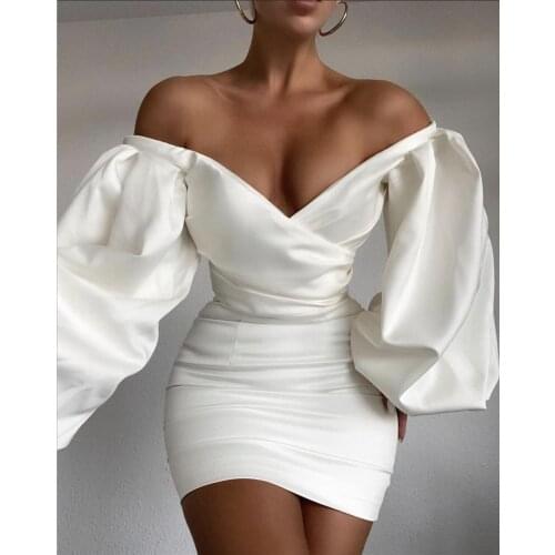 New Ladies Women Winter Sexy Off Shoulder Long Sleeve White Lady Dress 2021 Designer Fashion Evening Party Dress Vestido