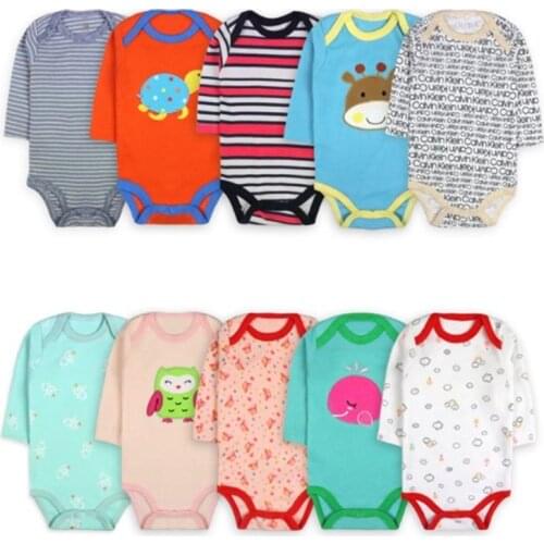 New 5pcs/lots Baby clothes Baby Girl Long sleeve romper Baby boy bodysuit 100% cotton kid clothes for 3-24 months free shipping