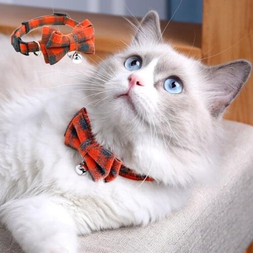 Collar with Bell Plaid Necklace Collares Mujer Dog Supplies British Style Bow Cotton Bowknot Small Buckles Cartoon Puppy Chihuah