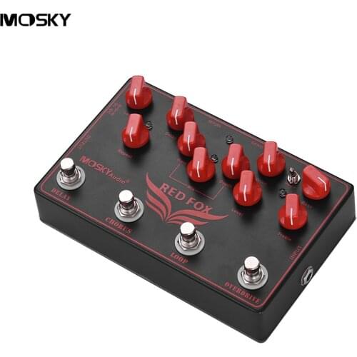 MOSKYAUDIO RED FOX 4-in-1 Guitar Effects Pedal Multi-Effect Guitar Effect Pedal with Overdrive + Loop +Choruse+ Delay Effects