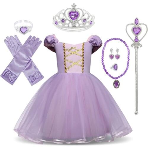 Little Girls Rapunzel Dress Children Fantasy Cosplay Costume with Ribbons Kids Halloween Party Clothes Sofia Princess Dresses