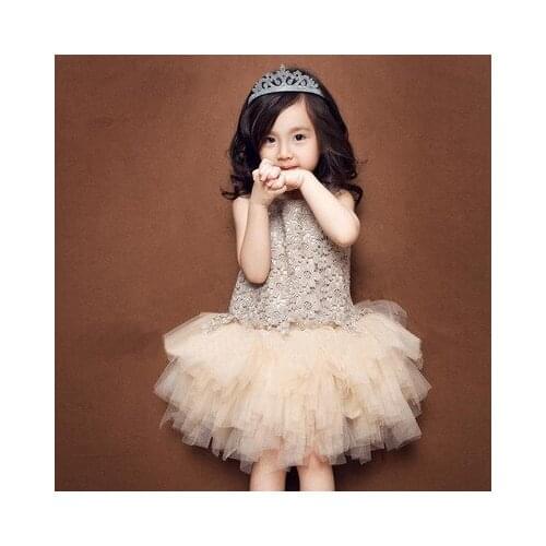New version of 4-10 year girls baby pettiskirts young children girls sparkling champagne vest dress girl princess dress