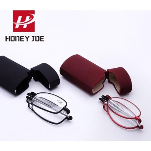 Portable Folding Reading Glasses Rotation Eyeglasses Case Fashion Pocket Presbyopic Vintage Frmae +1.0 1.5 2.0 2.5 3.0 3.5 4.0