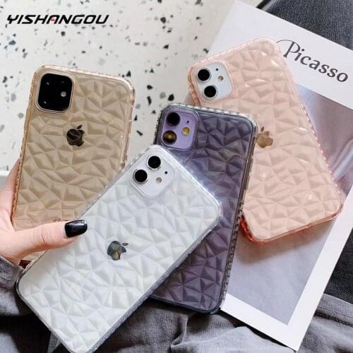 Crystal Clear Case For iPhone 12 11 Pro Max SE 2 XS XR X 8 7 Plus Diamond Texture Soft TPU Case Cover For iPhone 6 6s Plus Coque