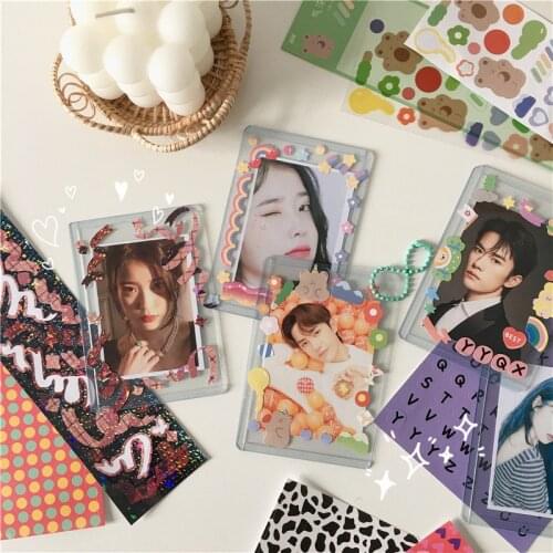 10pcs/lot Transparent PVC Card Holder INS Photo Protect Sleeves Pop Stars Photo Holder With Chain School Korean Stationery