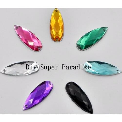 DIY 20Pcs 8mm*22mm Resin Drop Flatback Rhinestone Wedding 2 Hole Buttons Crafts R08