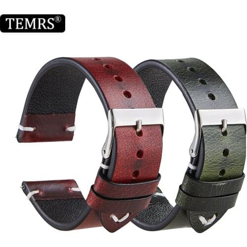 Replacement 20mm/22mm Genuine Leather Watch Band Bracelet Retro Oil Wax Italian Leather Watchband Ultrathin Watch Strap Belt