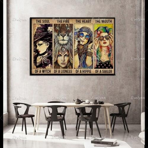 The Soul Of A Witch The Fire Of A Lioness The Heart Of A Hippie The Mouth Of A Sailor Retro Poster Wall Art Prints Home Decor