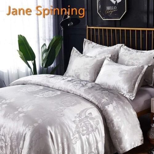 Luxury 2 or 3pcs Bedding Set Satin Jacquard Duvet Cover Sets with Zipper Closure 1 Quilt Cover + 1/2 Pillowcases US/EU/AU Size